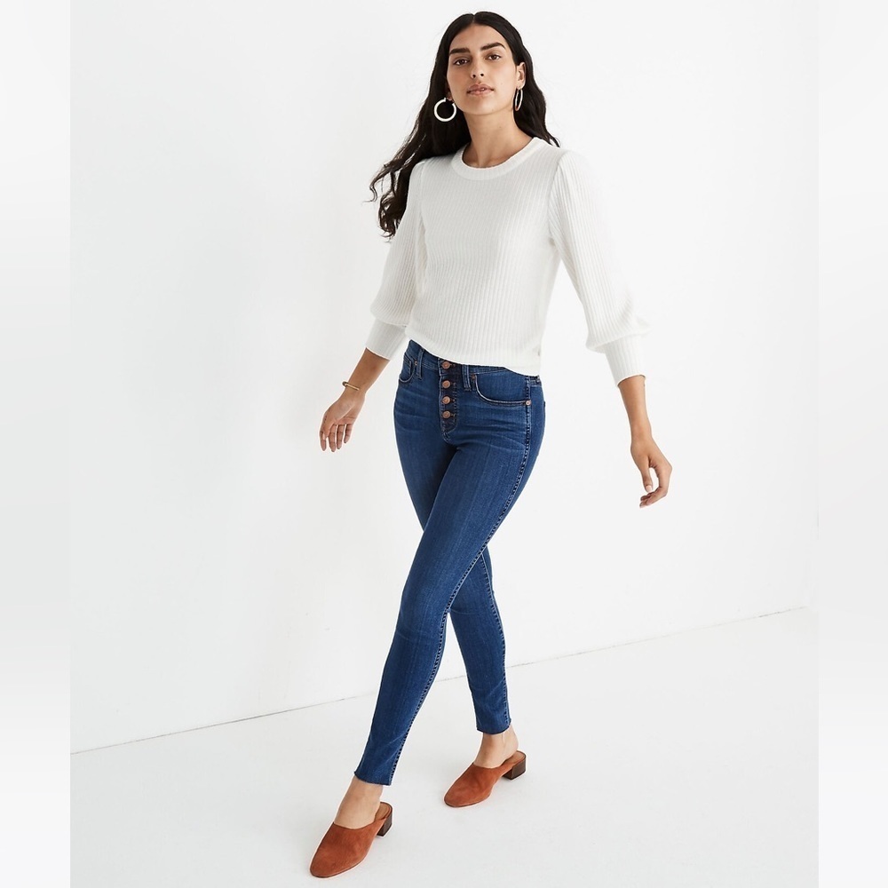 Madewell 9” Mid Rise Button Fly Raw Hem Skinny Jean in Medium Wash Size 28 M2236